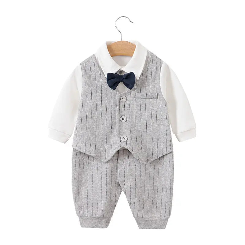 Baby Boy Cotton Romper – Long Sleeve British Style Newborn Jumpsuit (0–12 Months) EPR