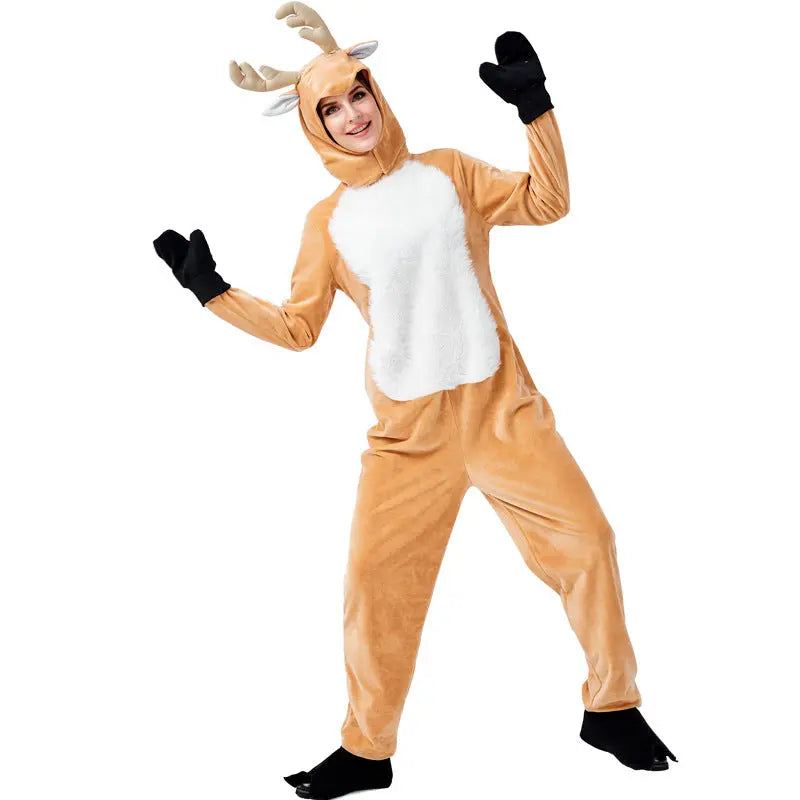 Women’s Christmas Reindeer Costume – Elk Onesie Holiday Party Outfit EPR
