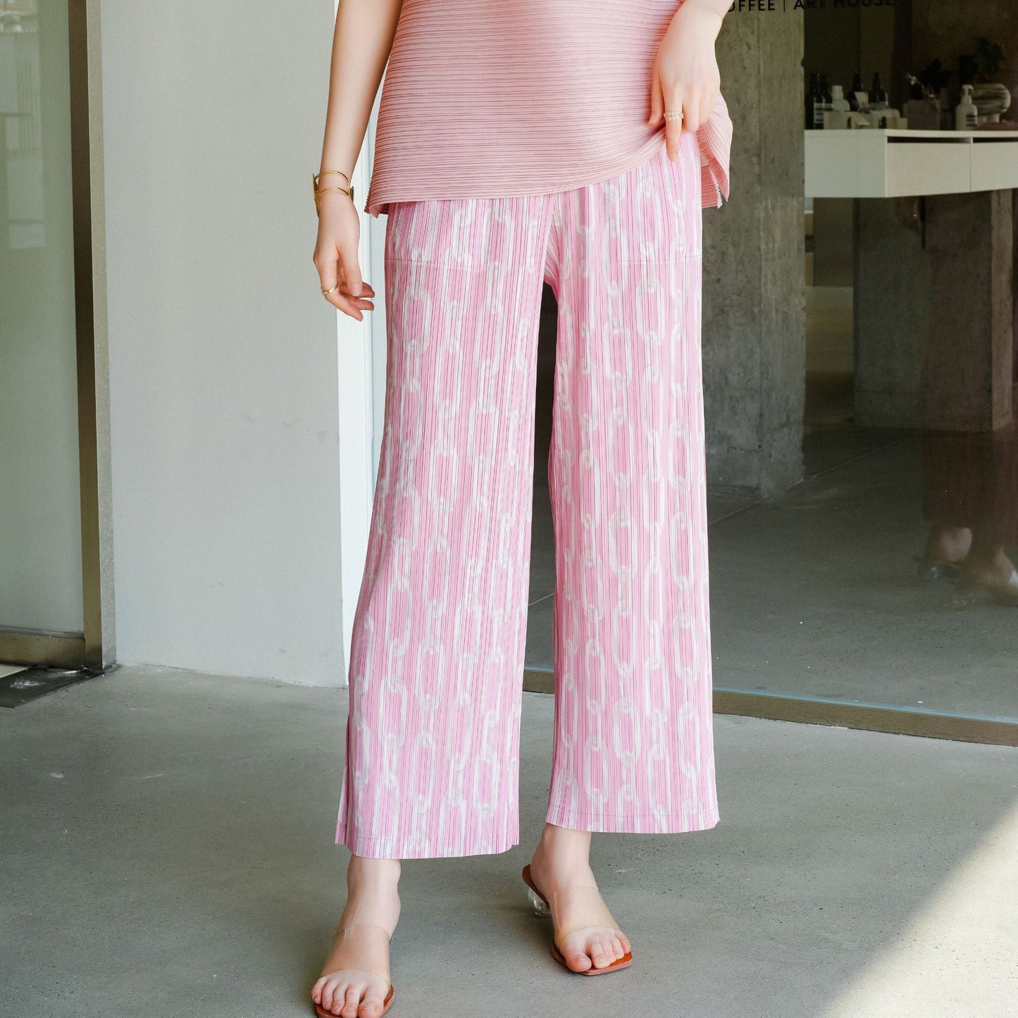 Women’s Korean Casual Straight Leg Pants – High Stretch Elastic Waist Lounge Trousers | Lightweight Relaxed Fit Pants EPR