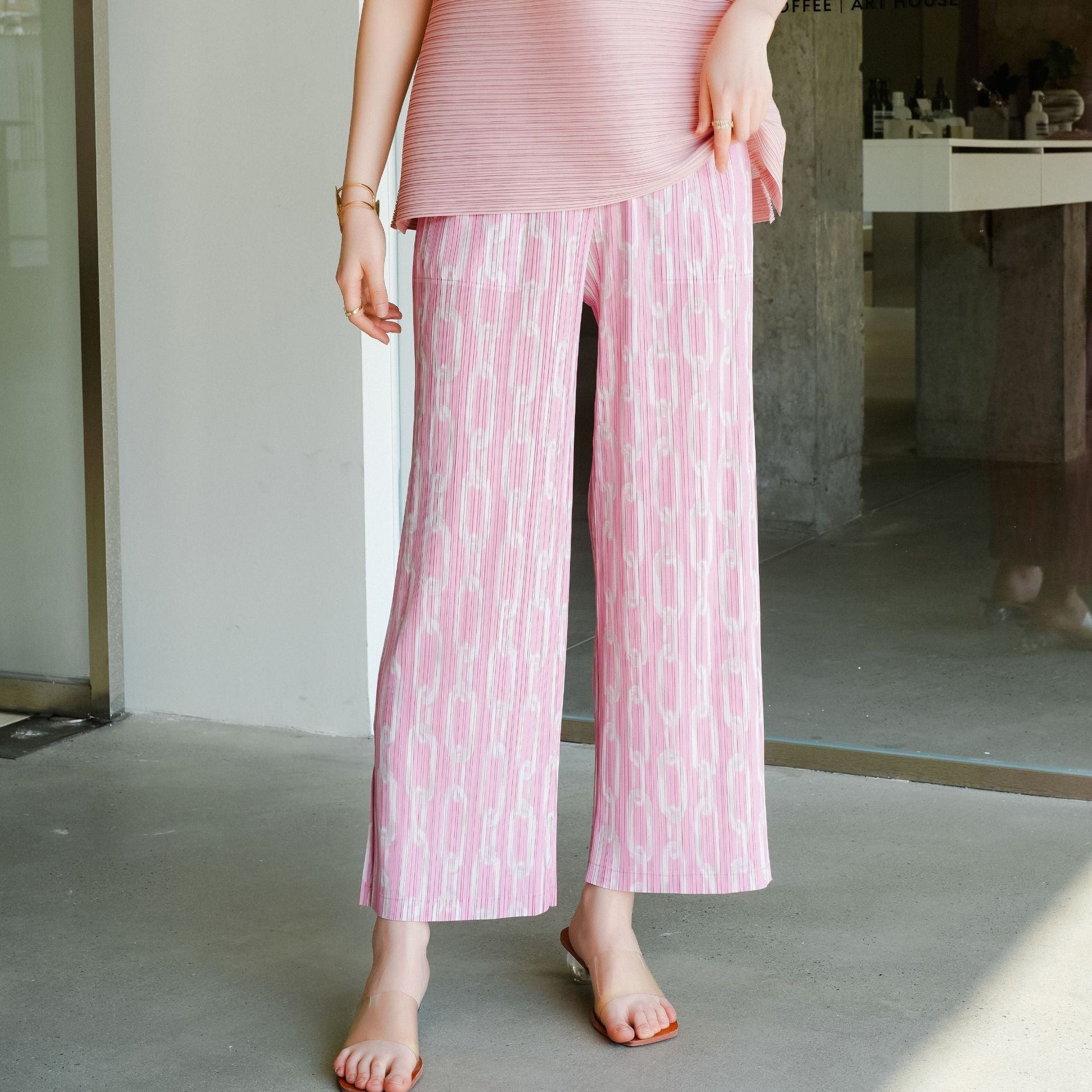 Women’s Korean Casual Straight Leg Pants – High Stretch Elastic Waist Lounge Trousers | Lightweight Relaxed Fit Pants EPR