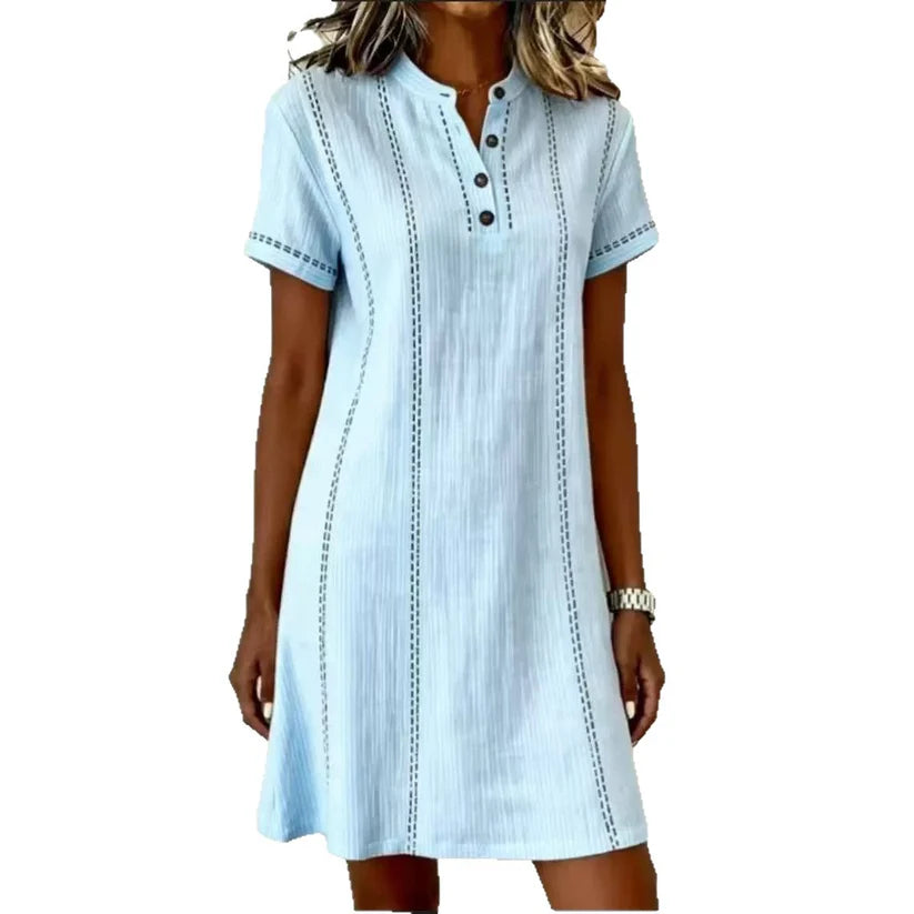 Women’s Button Up Polo Collar Midi Dress – Elegant Loose Fit Commute Dress