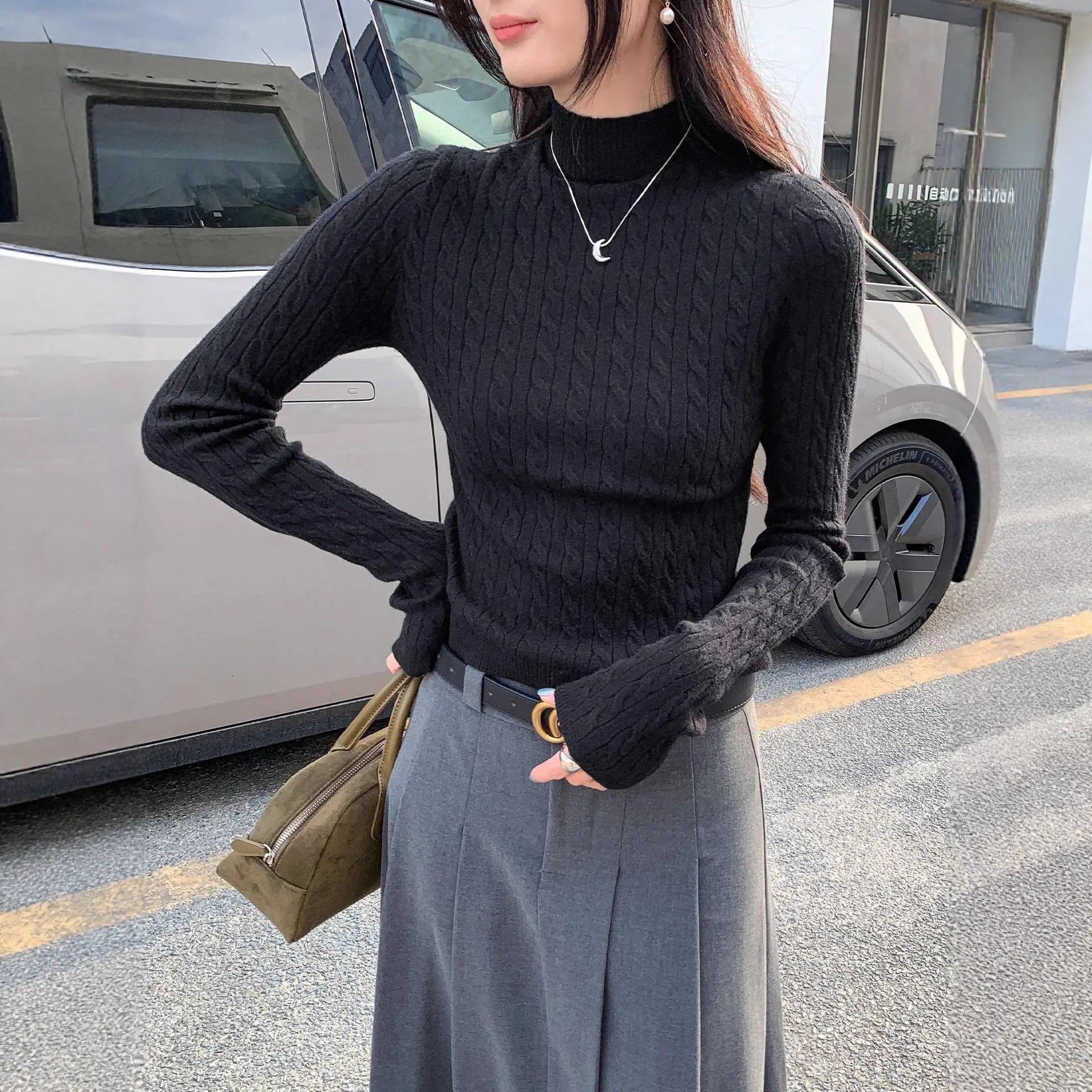 Women’s Slim Fit Half Turtleneck Knit Top – Long Sleeve Pullover Sweater EPR