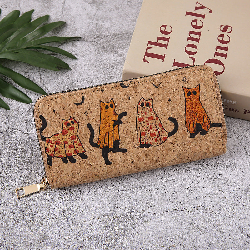 Halloween Pumpkin Wallet - Gothic Bat Print Fold Wallet with Chain Strap | Cute Spooky PU Coin Purse TED