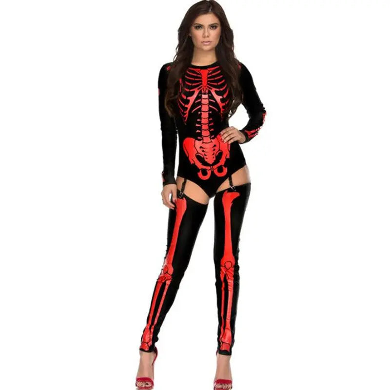 Halloween Skull Zombie Costume – Gothic Skeleton Cosplay Outfit | One Size Party & Horror Costume CJ