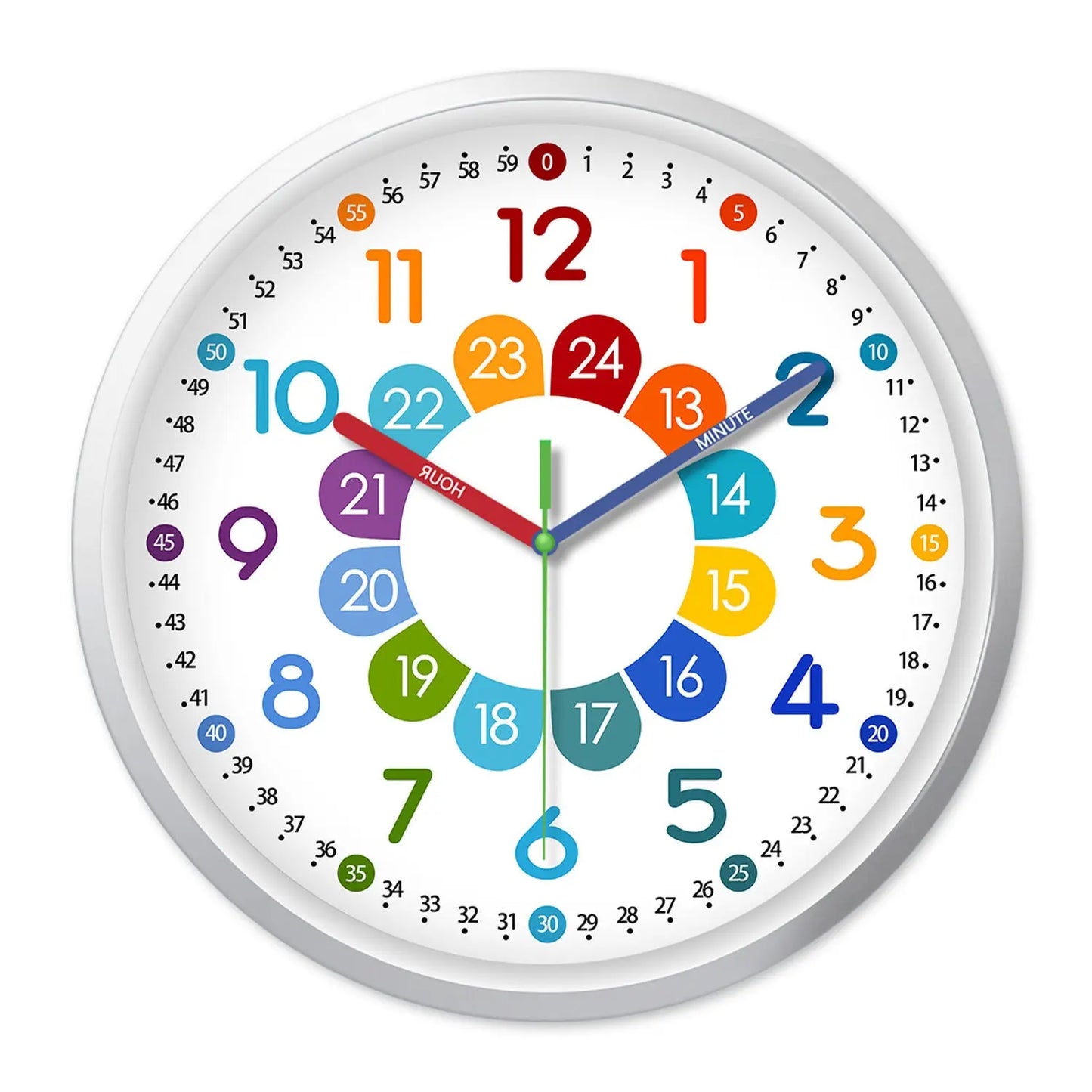 Rainbow Silent Wall Clock ? Modern Quartz Educational Clock for Kids & Home | Colorful No-Tick Decorative Clock TED