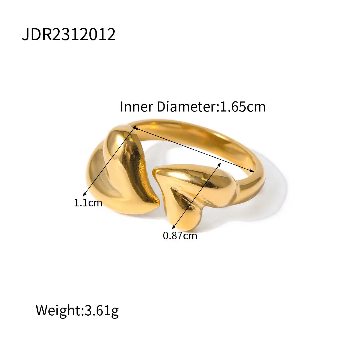 Asymmetric Heart Ring – Stainless Steel Open Adjustable Romantic Jewelry for Women CJ