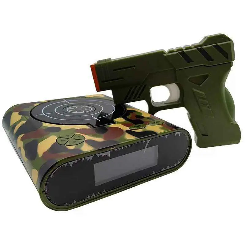 Interactive Target Alarm Clock with Toy Gun Infrared Shooting Game Wake-Up Clock