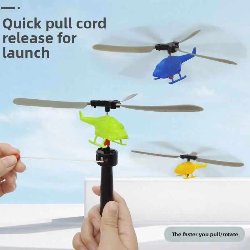 Hand-Powered Bamboo Dragonfly Helicopter Toy Pull-Line Flying Toy for Kids