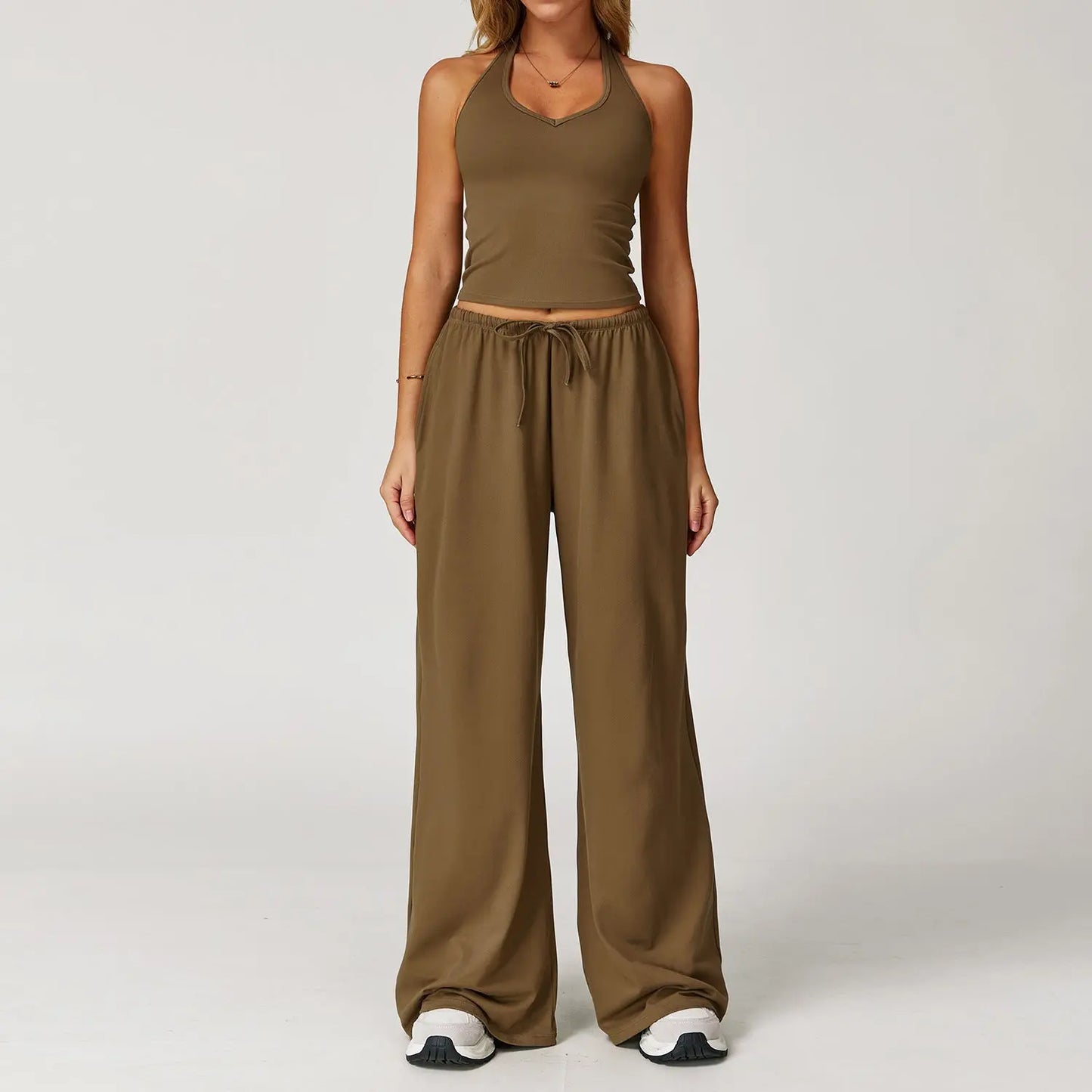 Womens Quick-Dry Activewear Set  Hooded Sports Top & Wide Leg Pants | Breathable Yoga & Casual Workout Outfit