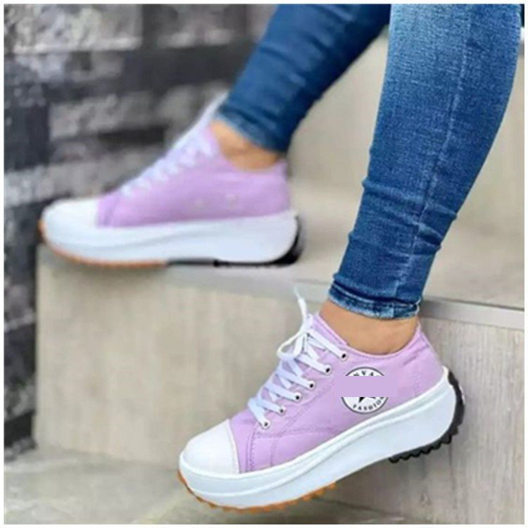 Womens T-Strap Canvas Platform Shoes - Casual Round Toe Lace-Up Sneakers | Comfortable Flat Heel Fashion Shoes TED