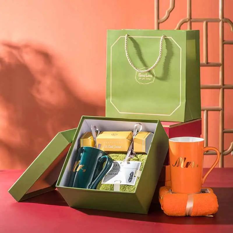 Luxury Ceramic Mug Gift Set with Towel & Candy Box – Premium Coffee Cup Gift for Any Occasion