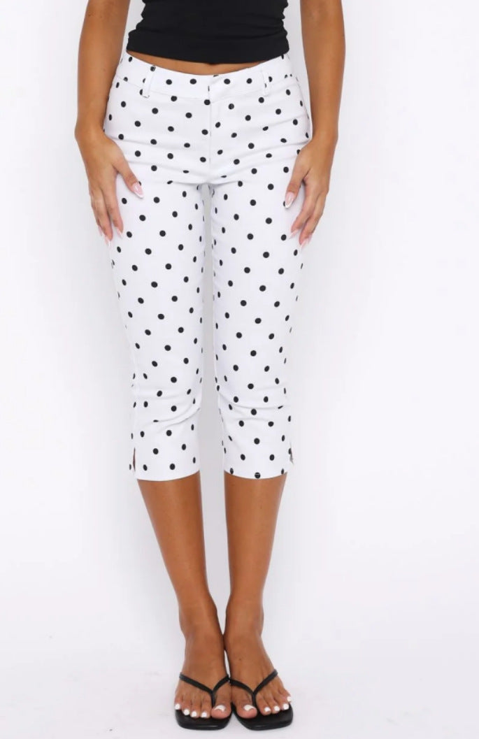 Women's Polka Dot Pants | Stretch Pencil Capri Trousers - EverCharm Gifts
