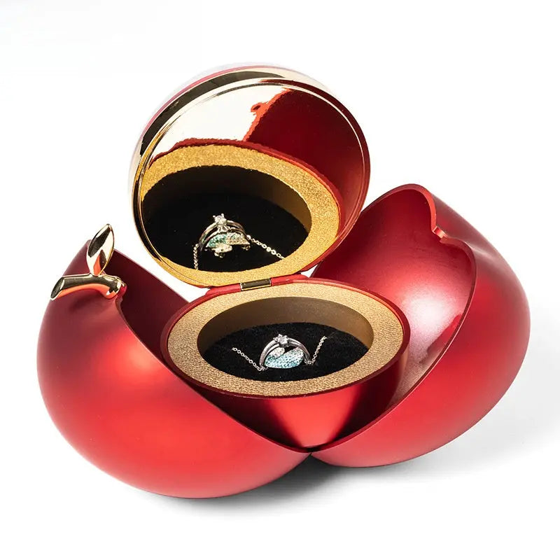 Luxury Double-Open Jewelry Gift Box with Rose - Elegant Ring & Necklace Storage Case | Romantic Gift Packaging TED