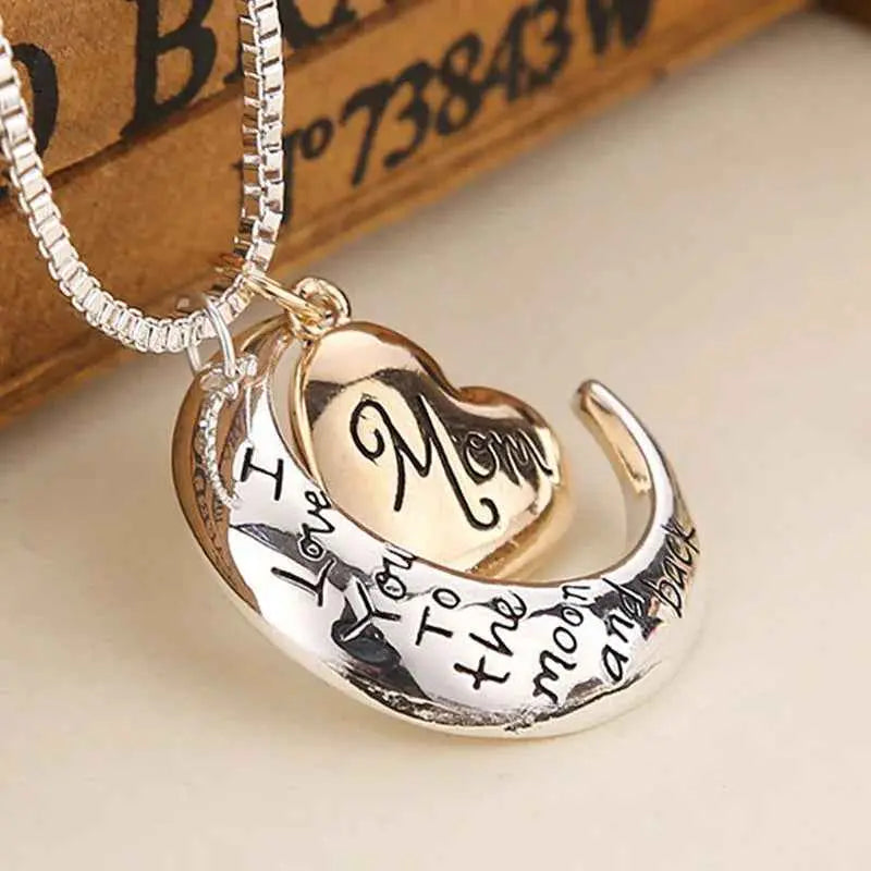 “I Love You Mom” Heart Pendant Necklace – Mother’s Day Gift Sweater Chain Jewelry