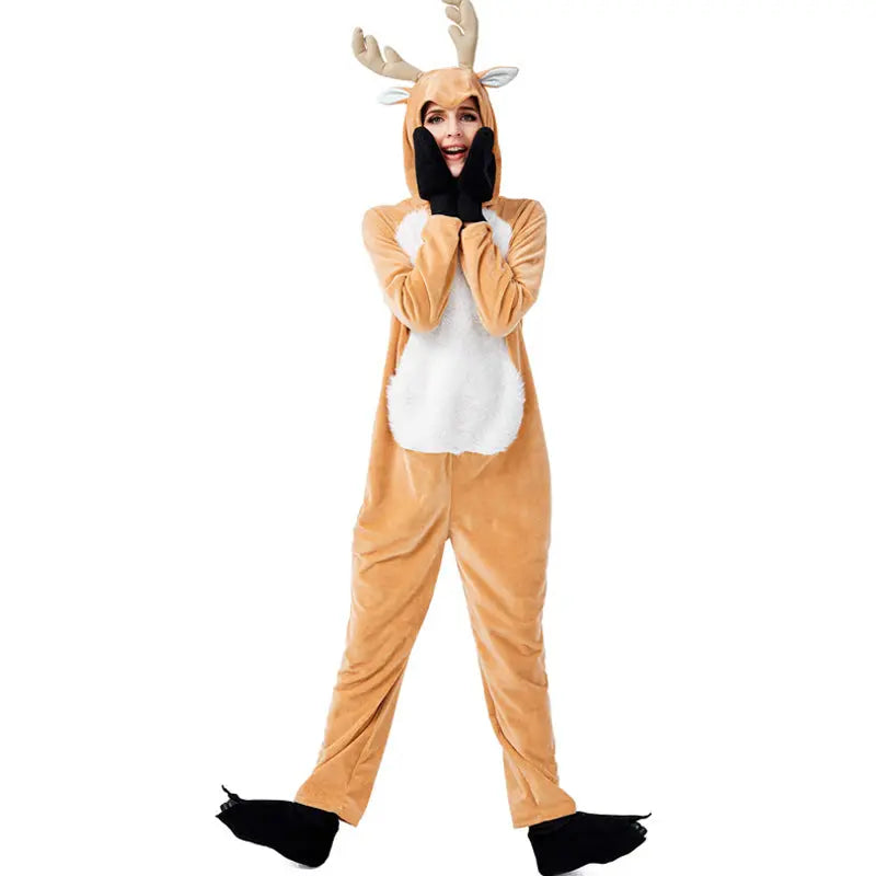 Women’s Christmas Reindeer Costume – Elk Onesie Holiday Party Outfit EPR