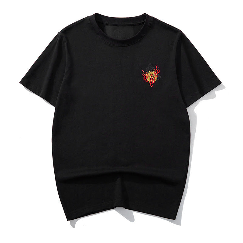 Men’s Black Dragon Embroidered Cotton T-Shirt – Breathable Streetwear Tee | Free Shipping
