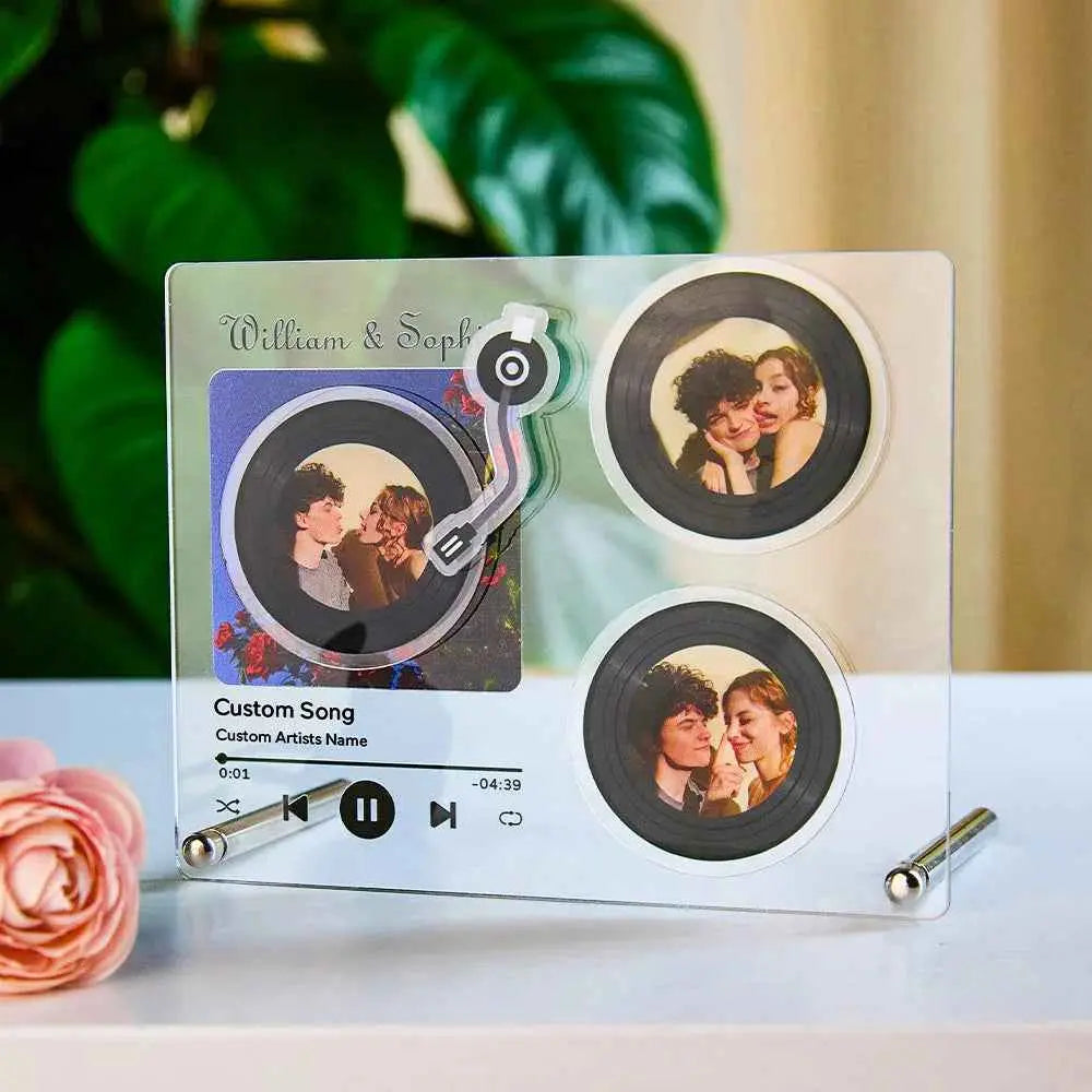 Personalized NFC Music Plaque – Rotatable Vinyl Record Photo Frame “Tap to Play” Love Gift
