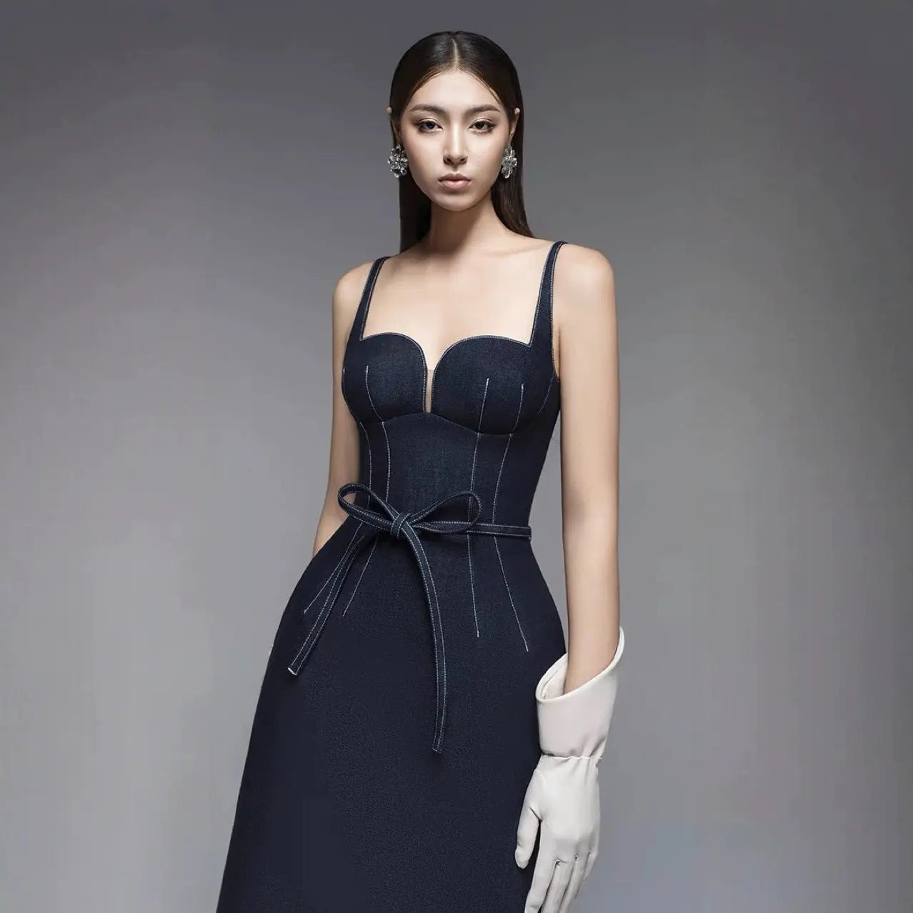 Women’s Sleeveless Denim Maxi Dress – Elegant A-Line High Waist Long Dress | Casual Chic Blue Jean Dress