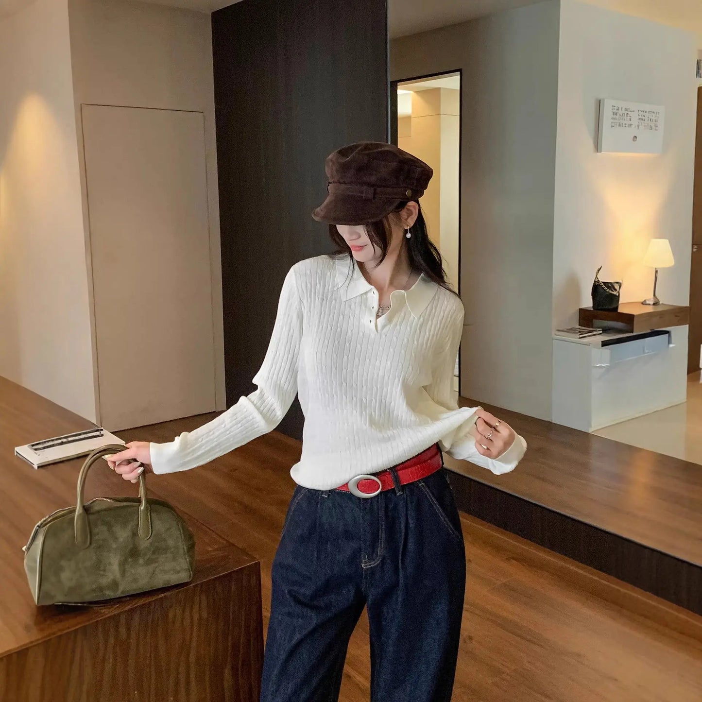 Women’s Loose Fit Collared Knit Sweater – Long Sleeve Elegant Pullover | Casual Office Knit Top EPR