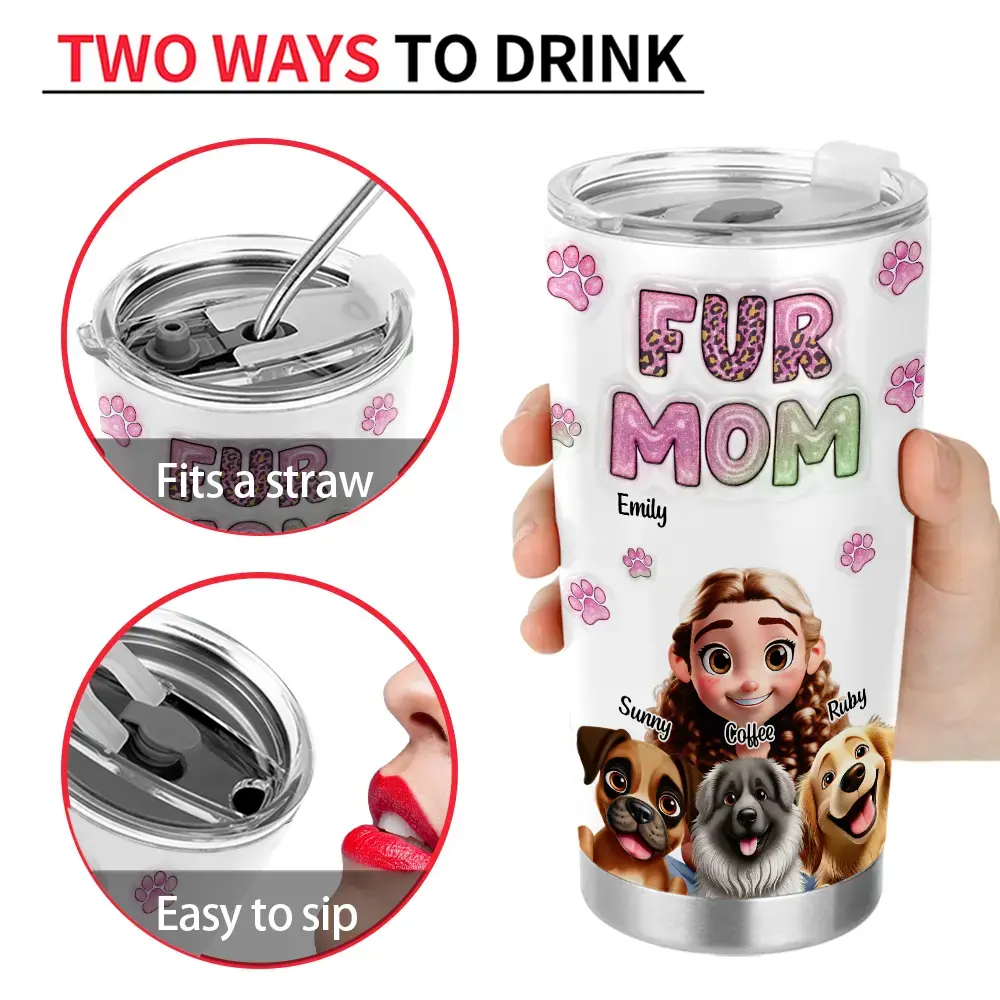 Personalized Dog Mom Tumbler 20oz – Stainless Steel Insulated Travel Mug Gift EPR