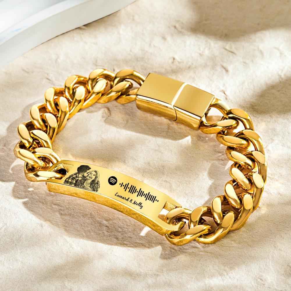 Personalized Spotify Code Bracelet with Photo – Custom Song Memory Bracelet Gift for Him