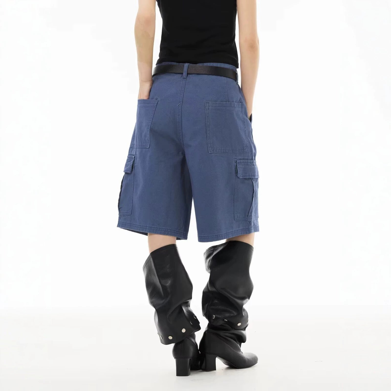 Women’s High Waist Capri Straight Leg Pants – Lightweight French Workwear Casual Trousers | Relaxed Blue Cropped Pants EPR