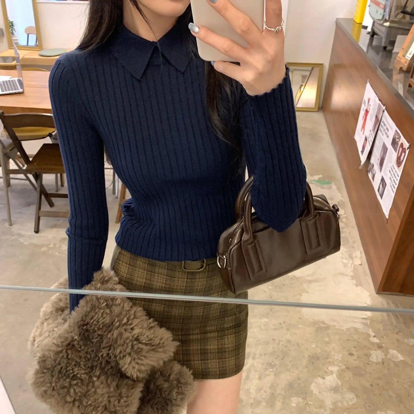 Women’s Slim Fit Polo Knit Top – Long Sleeve Pique Collar Sweater EPR