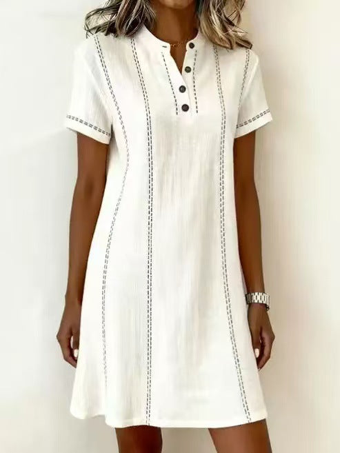 Women’s Button Up Polo Collar Midi Dress – Elegant Loose Fit Commute Dress