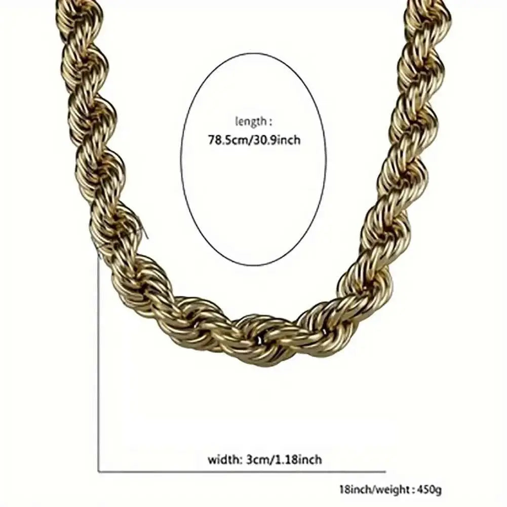 Men’s 30mm Chunky Rope Chain Necklace – 14K Gold Plated Hip Hop Jewelry (30 Inch)