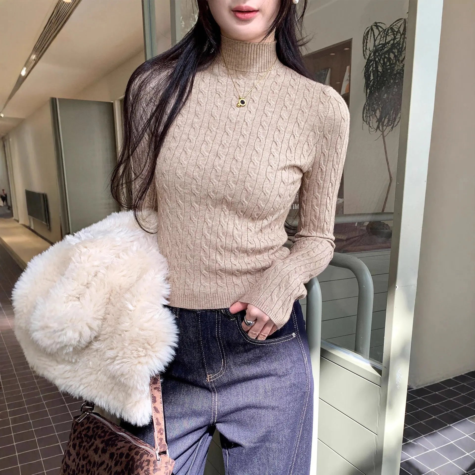 Women’s Slim Fit Half Turtleneck Knit Top – Long Sleeve Pullover Sweater EPR
