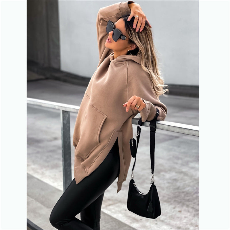 Women’s Oversized Pullover Hoodie – Casual Pocket Slit Sweatshirt | Loose Fit Long Sleeve Hooded Top EPR