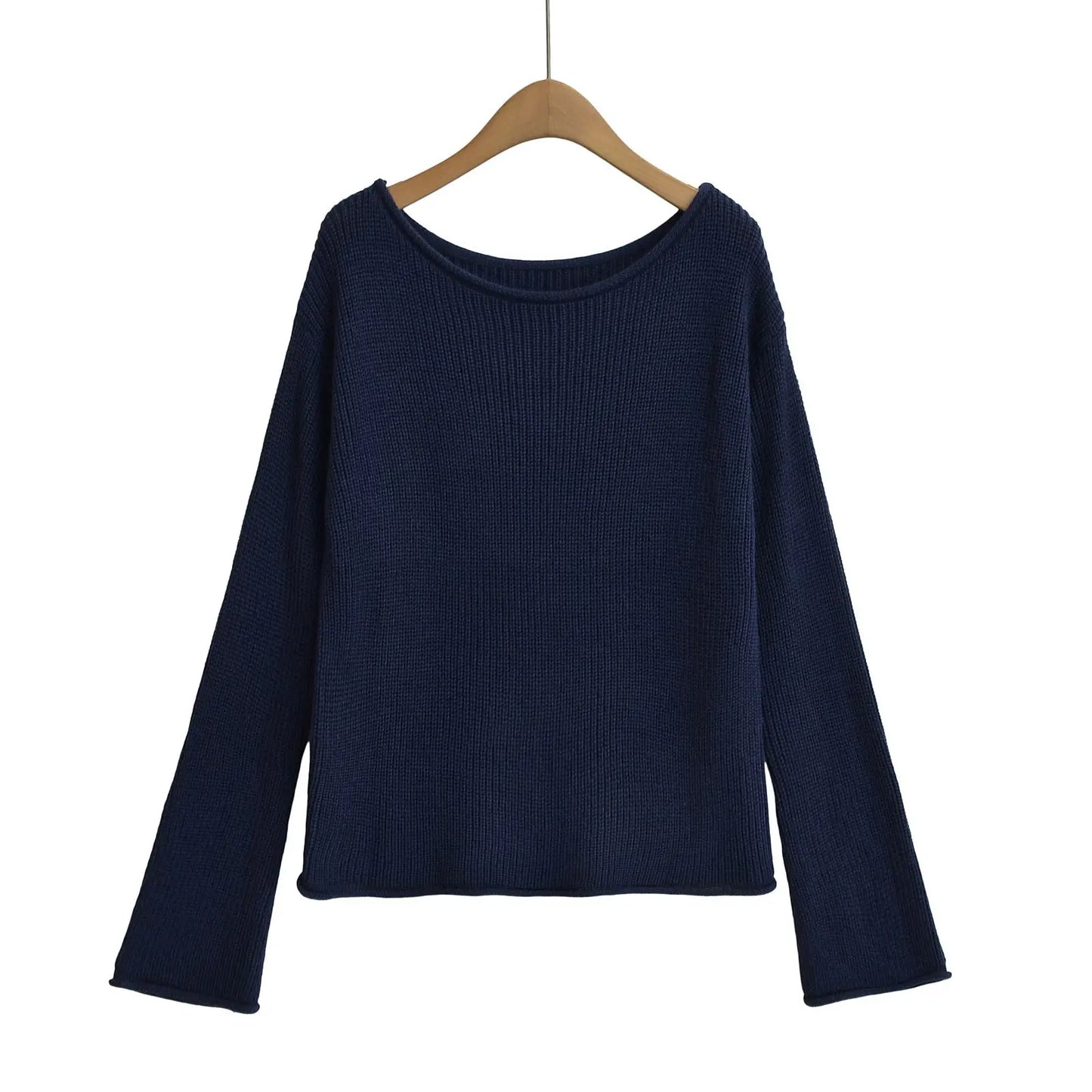 Women’s One-Shoulder Knit Sweater – Boat Neck Long Sleeve Top EPR