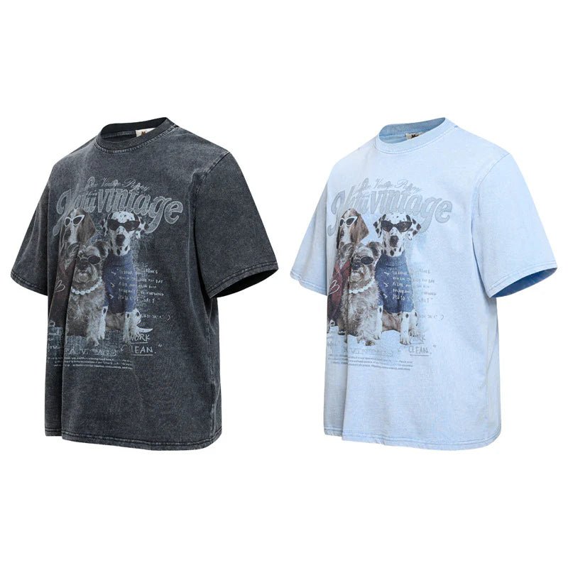 Cartoon Puppy Sunglasses Graphic T-Shirt for Men – Casual Streetwear Loose Fit Tee