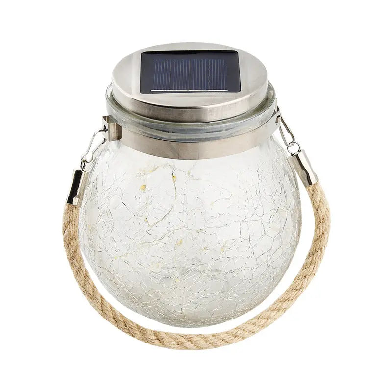 Solar Hanging Glass Lantern Cracked Jar LED Garden Light Warm White Outdoor Decor TED