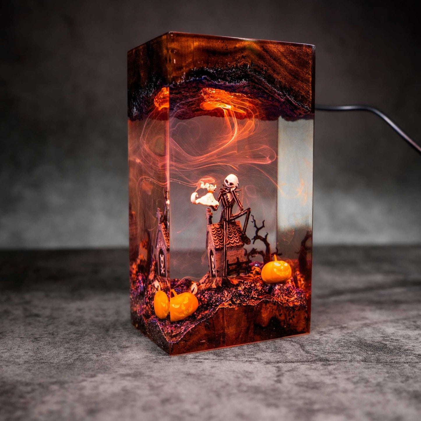 Halloween Resin Night Light - Handmade Pumpkin & Ghost Decorative Lamp | Spooky Cute Bedside Halloween Decor TED