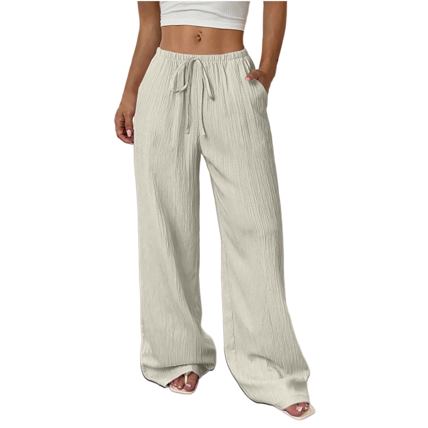 Womens Textured Knotted Waist Wide Leg Pants | Womens High Waist Pants - EverCharm Gifts