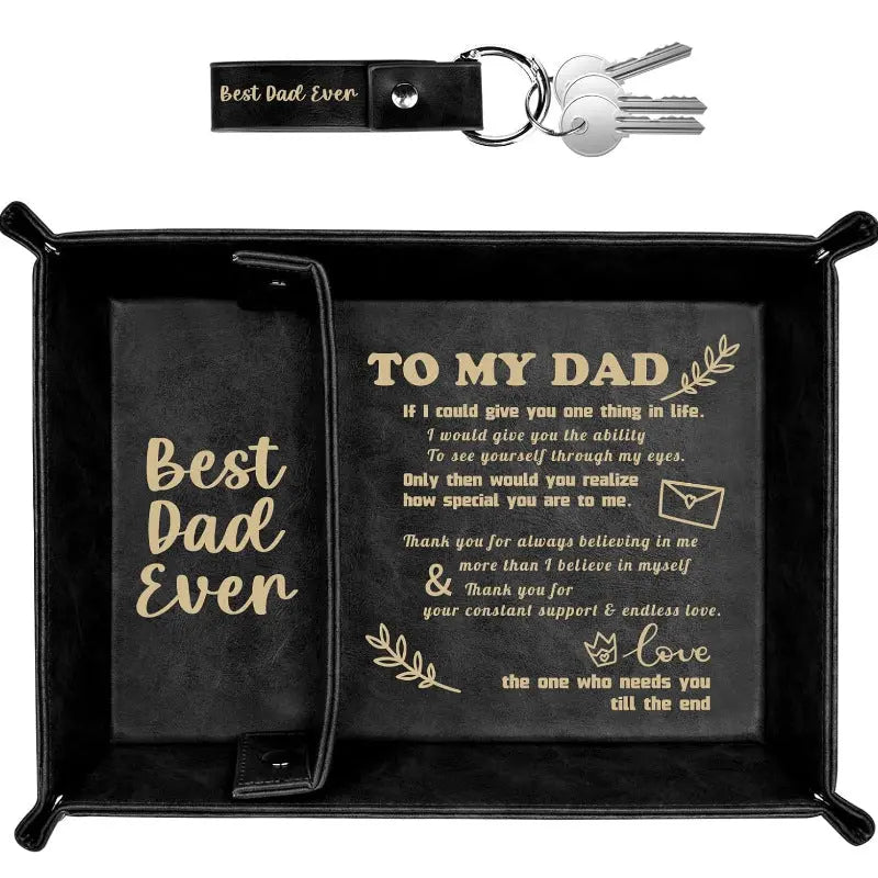 PU Leather Valet Tray & Keychain Set – Vintage Catchall Organizer for Desk, Nightstand & Entryway | Father’s Day Gift CJ