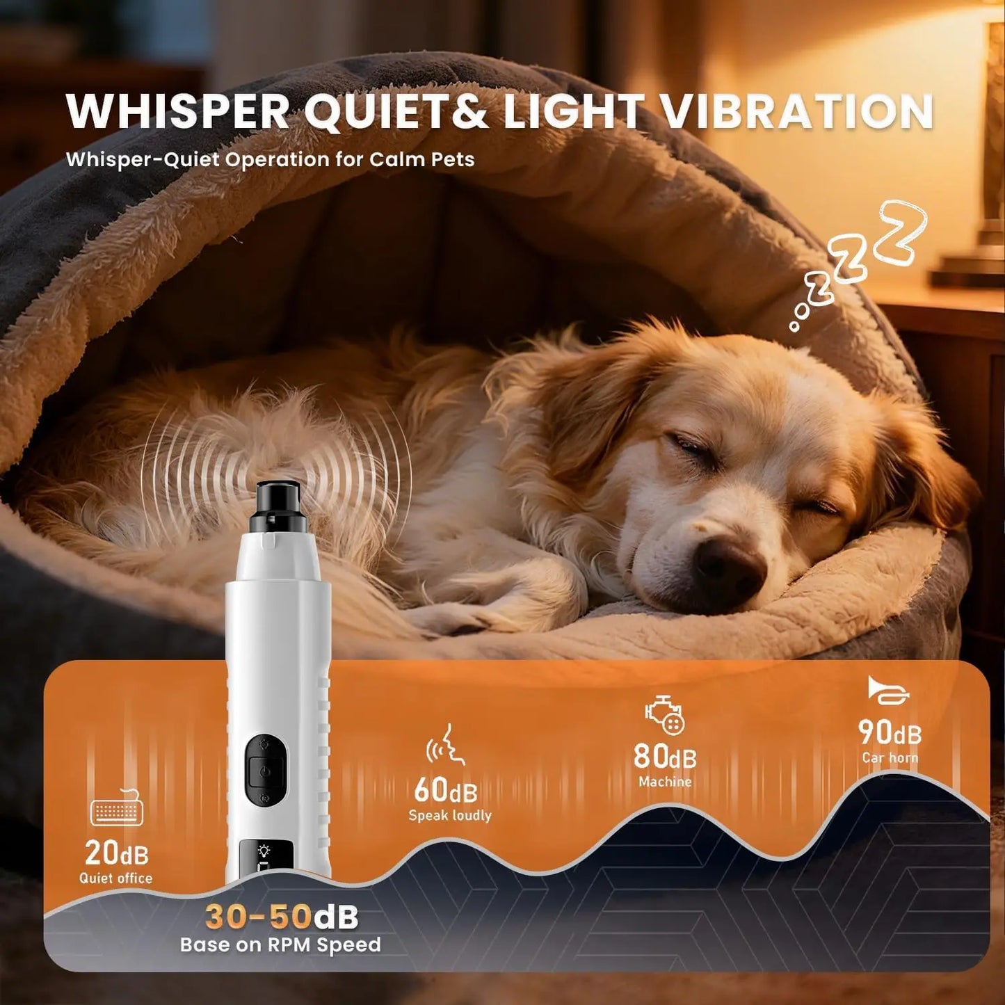 Silent Groom Pro Dog Nail Grinder – Rechargeable 5-Speed Pet Nail Trimmer with LED Light | Quiet Grooming Tool for Dogs & Cats CJ