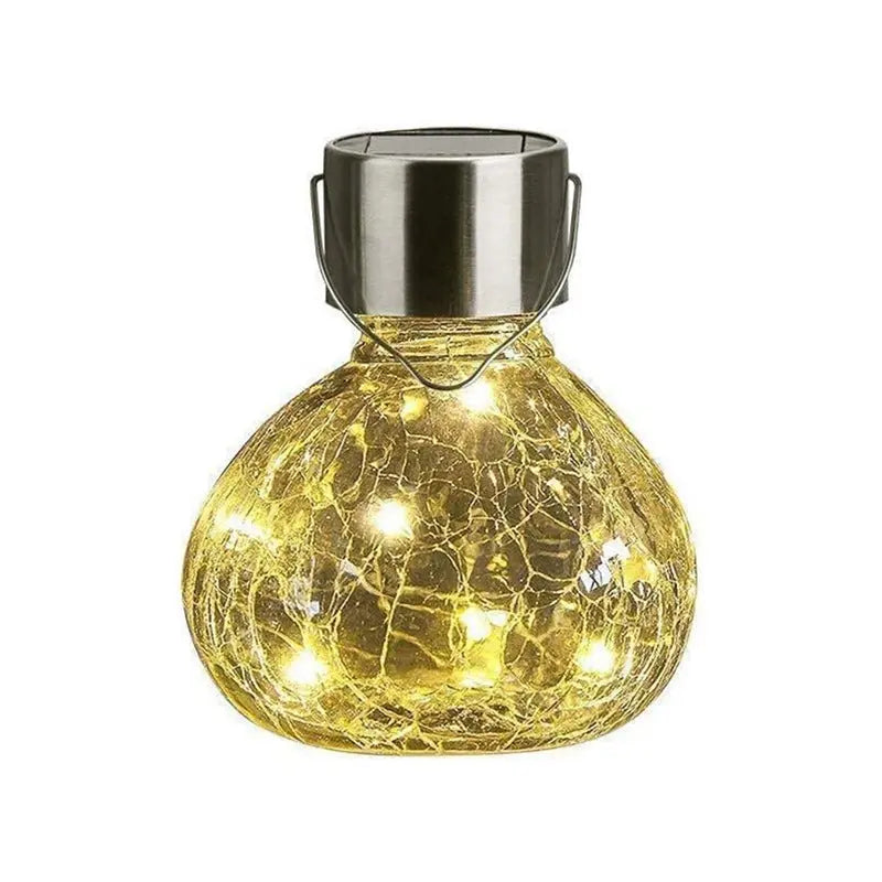 Solar Hanging Glass Lantern Cracked Jar LED Garden Light Warm White Outdoor Decor TED
