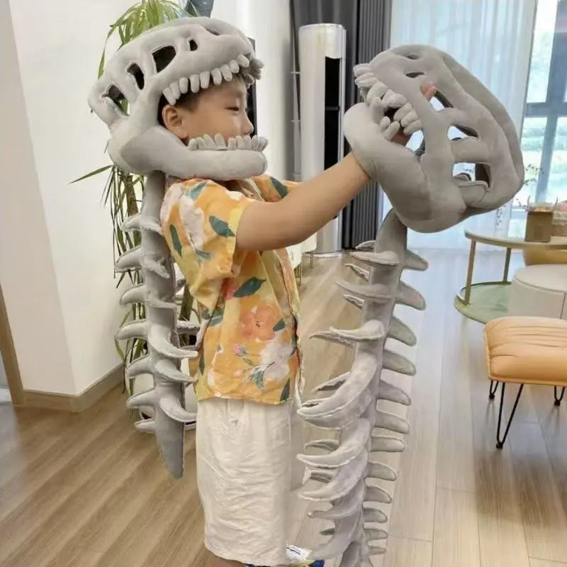 Dinosaur Skeleton Plush Headgear Hat - Funny Dino Costume Hood | Soft Cosplay Party Hat for Teens & Adults TED