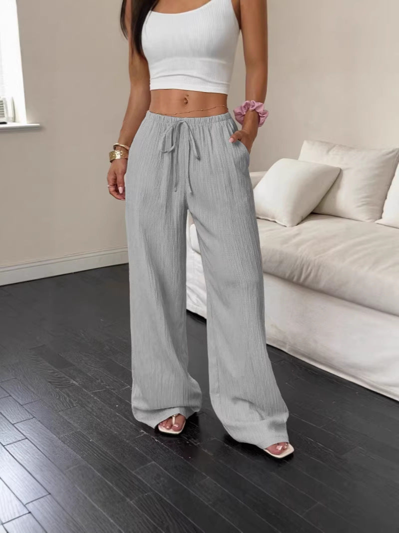 Womens Textured Knotted Waist Wide Leg Pants | Womens High Waist Pants - EverCharm Gifts