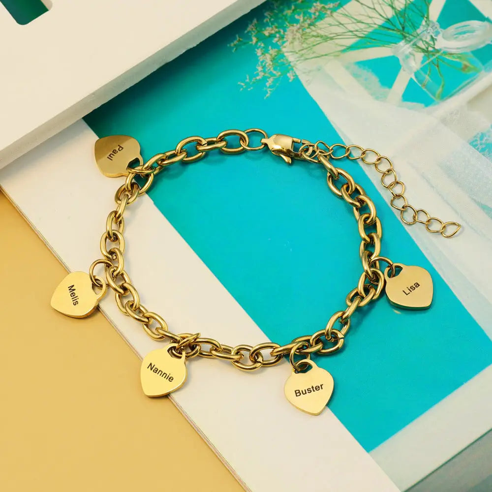 Personalized Engraved Heart Bracelet Stainless Steel Custom Charm Jewelry Gift TED