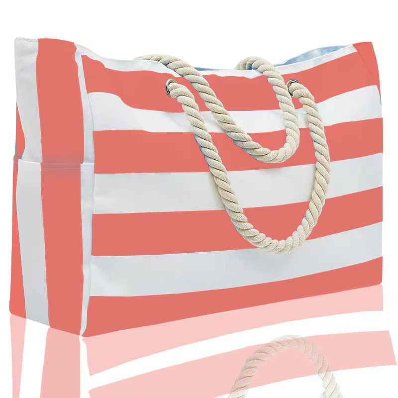 Rainbow Stripe Beach Bag - Large Capacity Beach Bag | Free Shipping