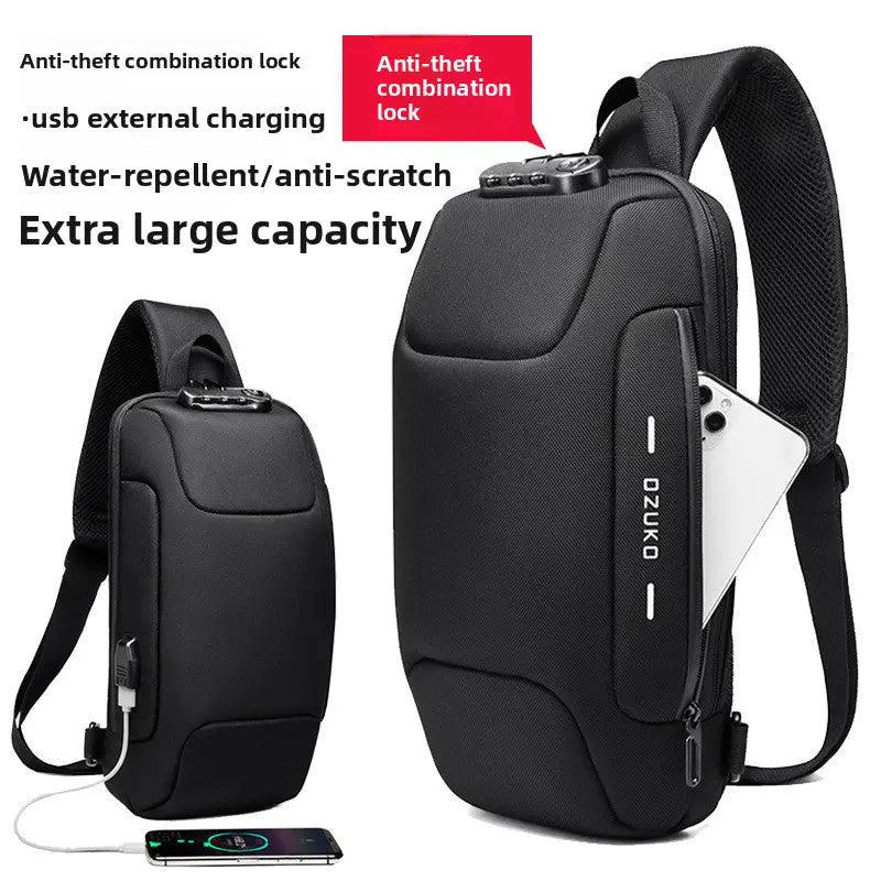 Mens Anti-Theft Chest Bag with USB Port Waterproof Tactical Sling Bag for Travel TED