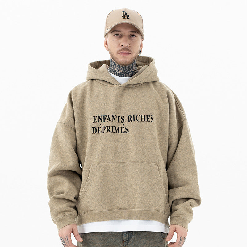 Gradient Fleece Hooded Sweatshirt - Vintage Washed Oversized Hoodie | Casual Streetwear Pullover for Men & Women TED