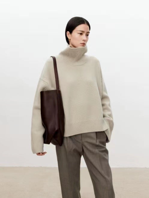 Women’s High Neck Cashmere Sweater – Loose Fit Thick Knit Wool Pullover | Free Shipping