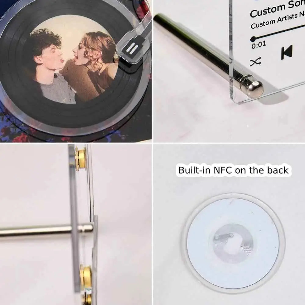 Personalized NFC Music Plaque – Rotatable Vinyl Record Photo Frame “Tap to Play” Love Gift