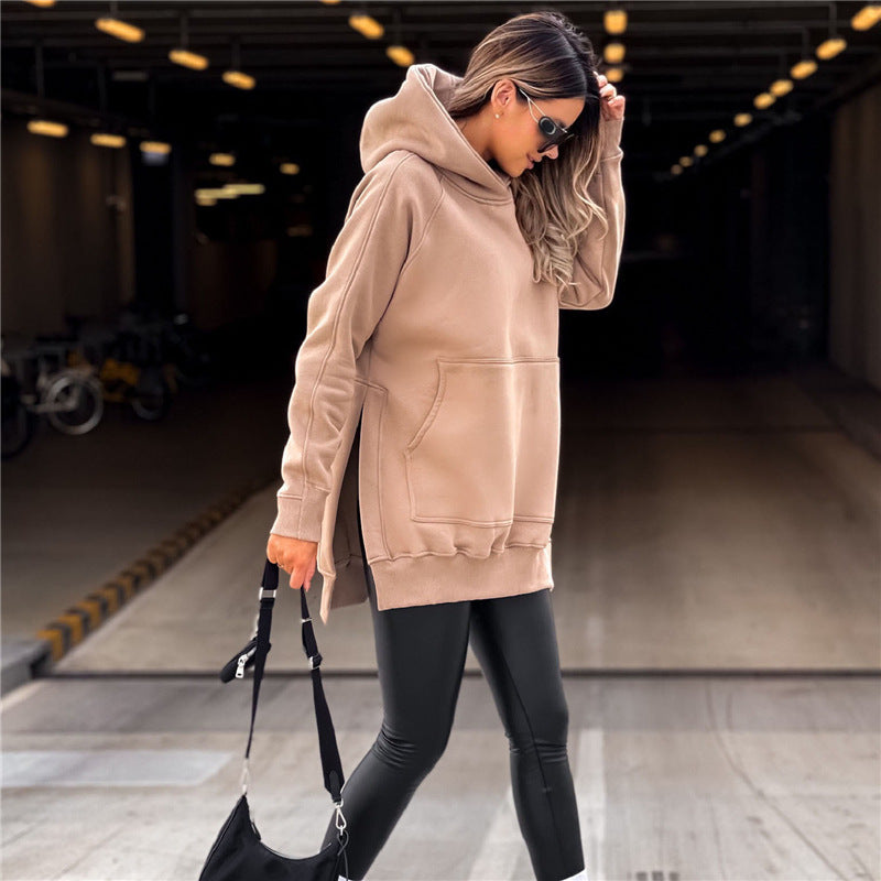 Women’s Oversized Pullover Hoodie – Casual Pocket Slit Sweatshirt | Loose Fit Long Sleeve Hooded Top EPR