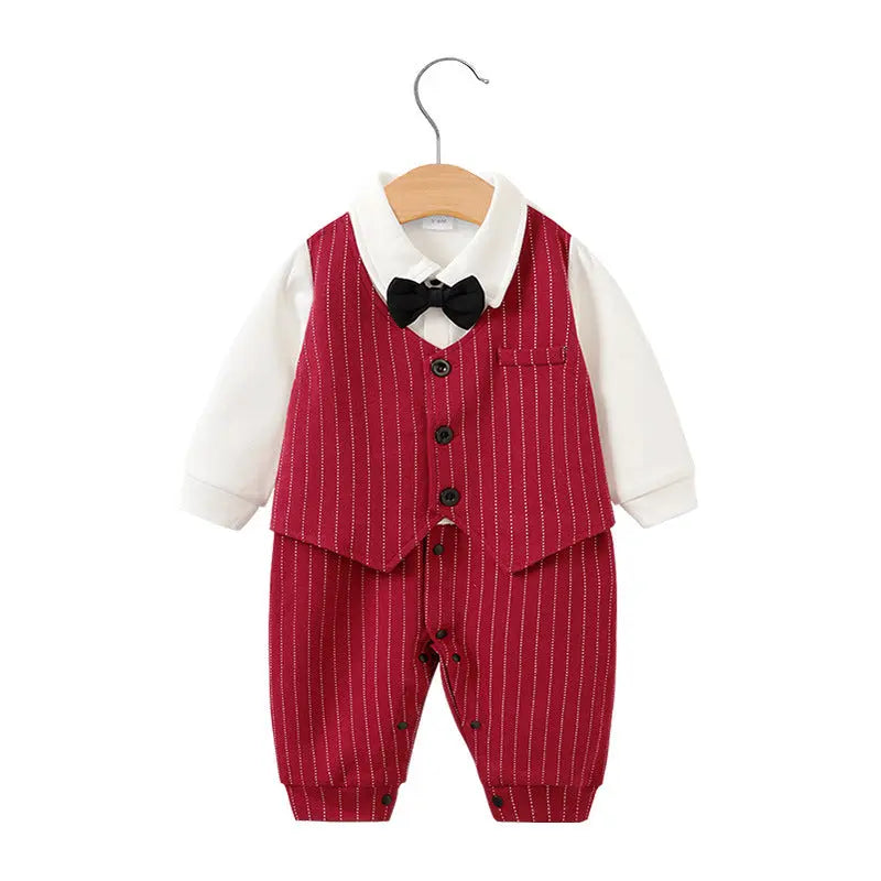 Baby Boy Cotton Romper – Long Sleeve British Style Newborn Crawling Suit (0–12 Months) EPR