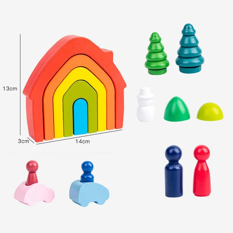 Montessori Rainbow Wooden Building Blocks | Creative Educational Stacking Toys - EverCharm Gifts